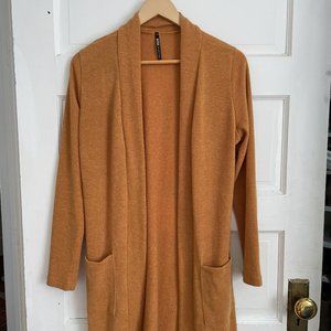 Long Mustard-yellow Open Front Cardigan